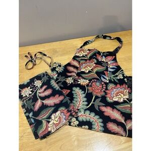 April Cornell Black Floral Kitchen Chef Apron Towel Set French Country Cotton